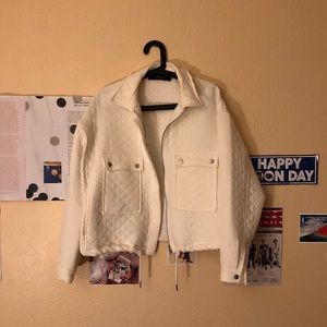 Zara white basic patterned coat M